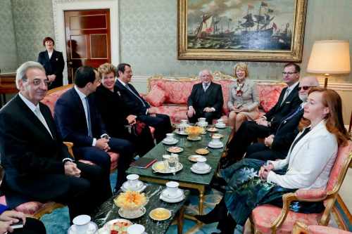 H.E. Mr. Nicos Anastasiades, President of the Republic of Cyprus and his wife Andri Anastasiades with President Michael D. Higgins and his wife Sabina as they sit down for discussion