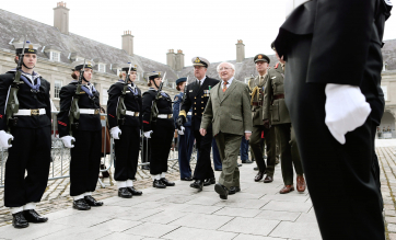 President Michael D Higgins reviewing a Guard of Honour  from The Irish Defence Forces