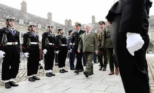 President Michael D Higgins reviewing a Guard of Honour  from The Irish Defence Forces