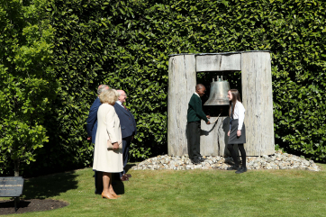 The Peace Bell at Áras an Uachtaráin which was rung by Dean Noah Afolabi (10), from Gaelscoil an Bhradáin Feasa in Drogheda, Co. Louth and Tierna Bardon (13), from Shimna Integrated College, Newcastle, County Down.
