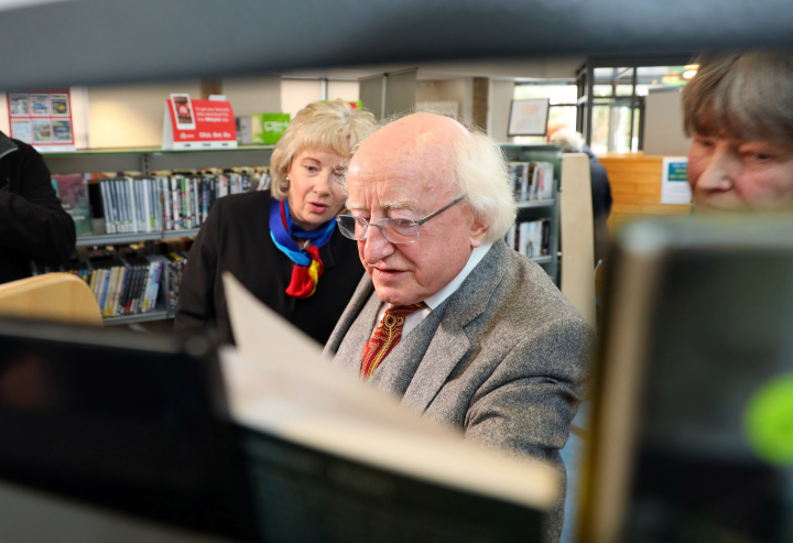 President visits Cabra Library to mark donation of book collection to Public Library Services