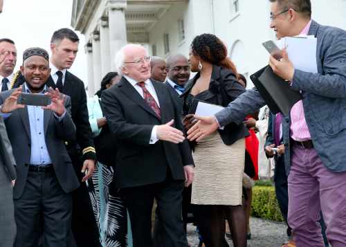 Pic shows President Higgins and his wife Sabina as they mingle with Guests in the grounds of Aras An Uachtarain