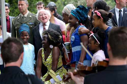 Pic shows President Higgins and his wife Sabina as they mingle with Guests in the grounds of Aras An Uachtarain
