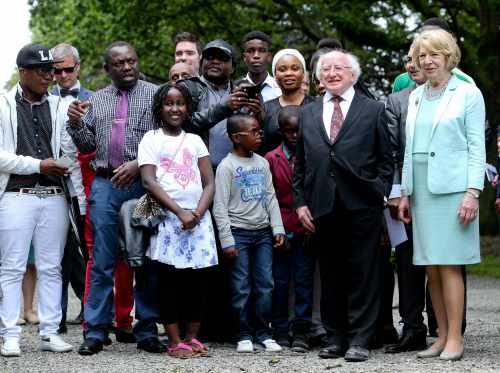 Pic shows President Higgins and his wife Sabina as they mingle with Guests in the grounds of Aras An Uachtarain