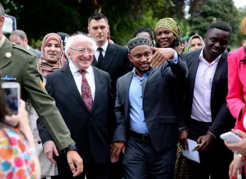 Pic shows President Higgins and his wife Sabina as they mingle with Guests in the grounds of Aras An Uachtarain