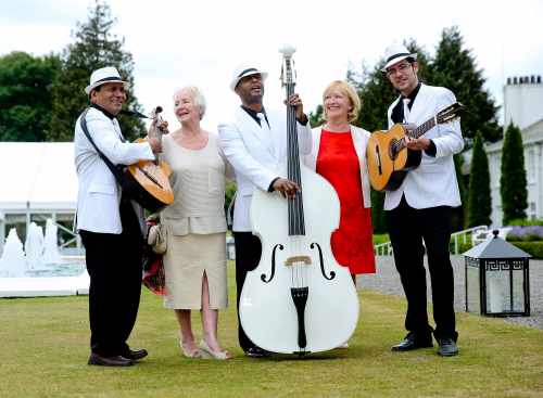 Pic shows Maire Eidhin , Ann Kenaghan with members of the Masamba Samba Band from left Jayro Gonzalez , Tony Oscar and Orlando Molina