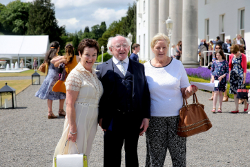 Pic shows President Higgins as he meets with Carmel Daly and Marie Power from Cork