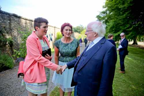 Pic shows President Higgins as he meets with Roisin Lucy and Una Sherlock from Mallow Cork