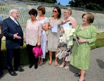 Pic shows President Higgins as he meets with from left  Ann Molloy from Galway, Siobhan Molly from Galway, Helen Sheridan from Miltown Galway, Mary Moran from Tuam and  Irene Donnegan from Cavan