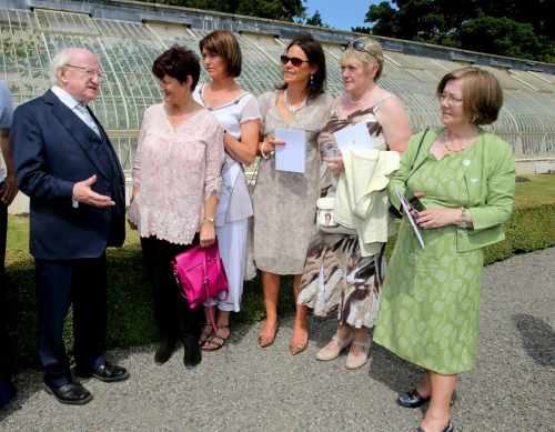 Pic shows President Higgins as he meets with from left  Ann Molloy from Galway, Siobhan Molly from Galway, Helen Sheridan from Miltown Galway, Mary Moran from Tuam and  Irene Donnegan from Cavan