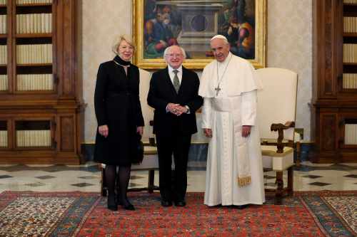 Sabina Higgins, President Michael D. Higgins and His Holiness Pope Francis in the Vatican City