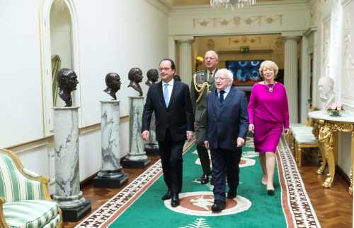 President Hollande 
with  the President of Ireland, Michael D. Higgins and his wife Sabina Higgins