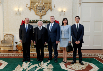 Claudio De la Puente, Ambassador of Peru, President Michael D Higgins, Mr. Pat Breen, T.D, Minister of State, Ms. Silvana Mendoza-Malca, Second Secretary at the Embassy and Mr. Diego De la Puente, Ambassador’s son.