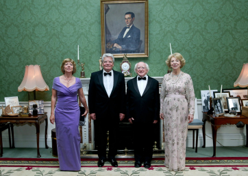 President Higgins and his wife Sabina with President of the Federal Republic of Germany H.E. Mr Joachim Gauck and Ms Daniela Schadt in Aras An Uachtarain for State Dinner