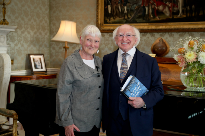 President receives Alice Leahy who will present a copy of her book, “The Stars are our only Warmth”