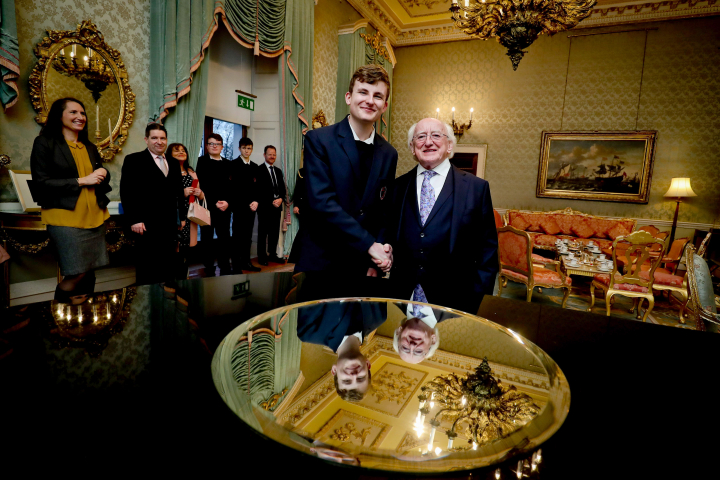 President receives Adam Kelly, Winner of 2019 BT Young Scientist & Technology Exhibition
