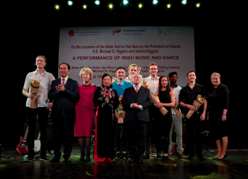 President Higgins, Sabina, President Of The Socialist Republic Of Vietnam H.E. Tran Dai Quang, Ms Nguyen Thi Hien H.E. and Cait Moran at the Hanoi Opera House