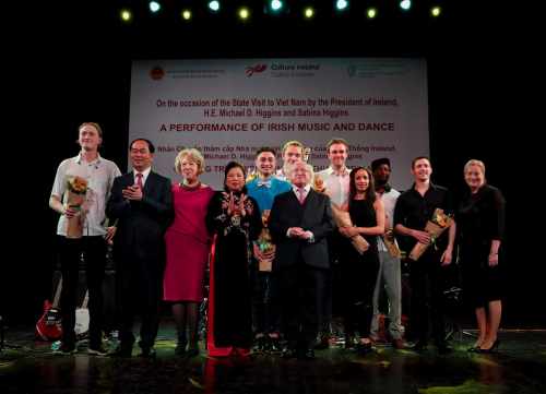 President Higgins, Sabina, President Of The Socialist Republic Of Vietnam H.E. Tran Dai Quang, Ms Nguyen Thi Hien H.E. and Cait Moran at the Hanoi Opera House