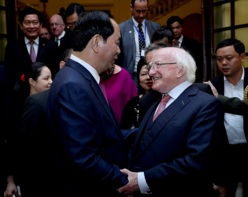 President Higgins with President Of The Socialist Republic Of Vietnam H.E. Tran Dai Quang  where they attended a evenings entertainment and dance by Moxie at the Hanoi Opera House
