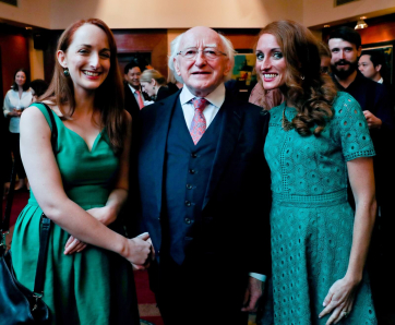 President Higgins meeting withJudith Moclair from Tipperary and Lisa Connell from Derry who have both been living in Vietnam for the last 4 years
