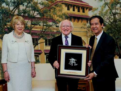 President Higgins and his wife Sabina with Dr Nguyen Kim Son President of the Vietnam National University