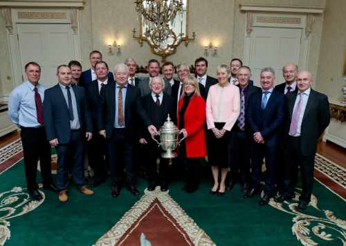 President receives the Galway United Squad of 1991 who won the FAI Cup