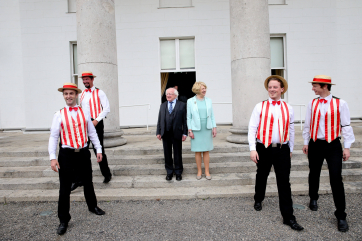Pic shows President Higgins with his wife Sabina with the members of the  Barbershop Quartet  Paul Mc Gough , Tristan Cauldwell , Shane Barriscale, Ruaidhri  O' dalaigh