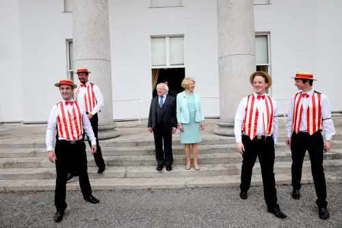Pic shows President Higgins with his wife Sabina with the members of the  Barbershop Quartet  Paul Mc Gough , Tristan Cauldwell , Shane Barriscale, Ruaidhri  O' dalaigh
