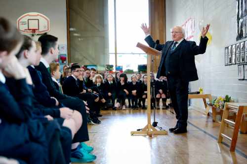 President and Sabina unveil Per Cent For art work by artist Joey Burns at Inchicore National School