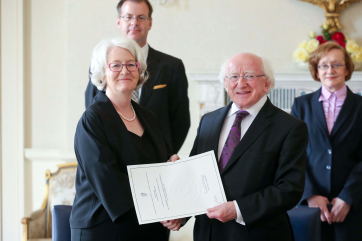 Pic shows President Higgins with Ms Mary Ellen Ring, SC appointed as Judge of the High Court .