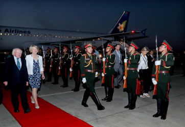 President Higgins and his wife Sabina arrive into Vientiane in Laos to start a two day visit