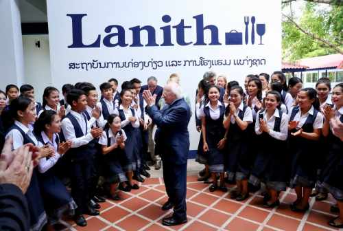 President Higgins visited the Lao National Institute of Tourism and Hospitality where he met with students and had a reception with members of the Irish community