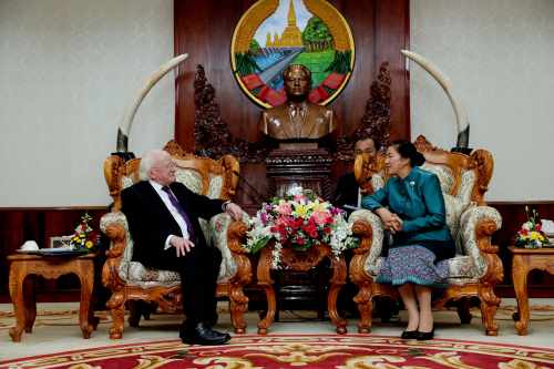 President Higgins with Ms Pany Yathortoun , President of the National Assembly
