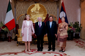President Higgins in the city of Vientiane with H.E. Mr Bounnhang Vorachith President of of the Lao PDR and his wife Ms Khammeuang Vorachith