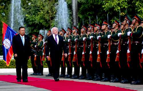 President Higgins as he inspects guard of Honour during Ceremonial welcome