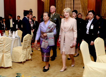 Sabina Higgins and wife of H.E. Mr Bounnhang Vorachith President Ms Khammeuang Vorachith at the State Dinner held in their Honour