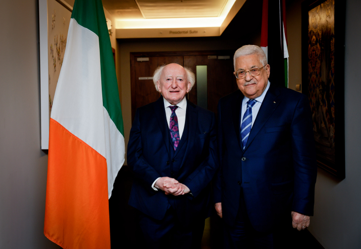 President Higgins receives H.E. Mr. Mahmoud Abbas, President of the State of Palestine