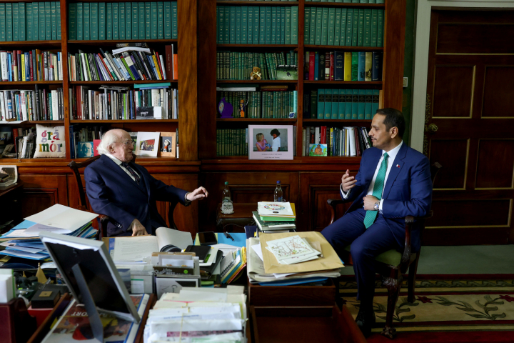 President receives Prime Minister and Minister for Foreign Affairs of Qatar, on a Courtesy Call