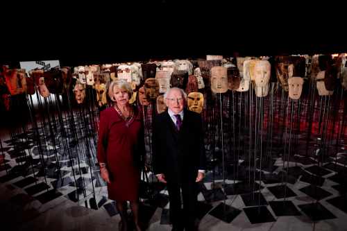 President Higgins and his wife Sabina taking a tour of the Chilian pavilion