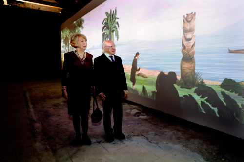 President Higgins and his wife Sabina in the city of Venice where they visited the Venice Biennale