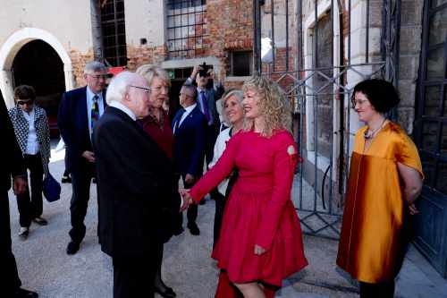 President Higgins and his wife Sabina in the city of Venice where they visited the  Venice Biennale and took a tour of the Irish pavilion