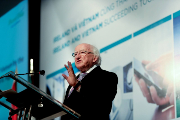President Michael D. Higgins as he makes his speech at the  Enterprise Ireland Business Lunch