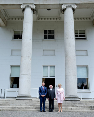 Pic shows President Michael D. Higgins and his wife Sabina with President of the World Bank Group Dr. Jim Yong Kim in Áras an Uachtaráin
