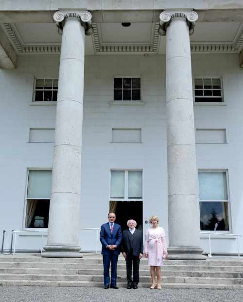 Pic shows President Michael D. Higgins and his wife Sabina with President of the World Bank Group Dr. Jim Yong Kim in Áras an Uachtaráin