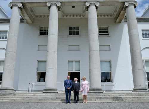 Pic shows President Michael D. Higgins and his wife Sabina with President of the World Bank Group Dr. Jim Yong Kim in Áras an Uachtaráin