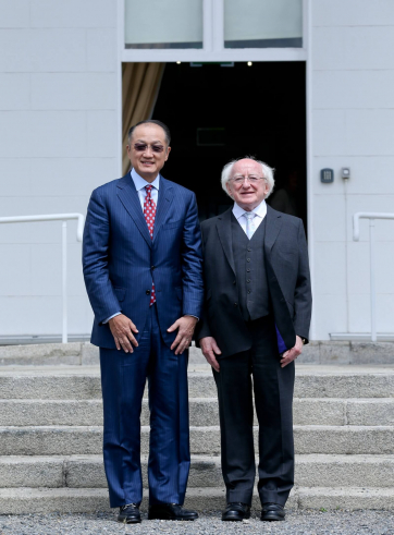 Pic shows President Michael D. Higgins with President of the World Bank Group Dr. Jim Yong Kim in Áras an Uachtaráin