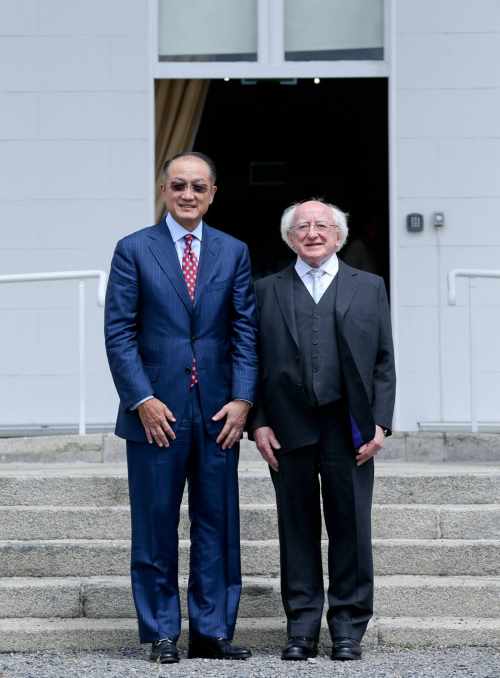 Pic shows President Michael D. Higgins with President of the World Bank Group Dr. Jim Yong Kim in Áras an Uachtaráin