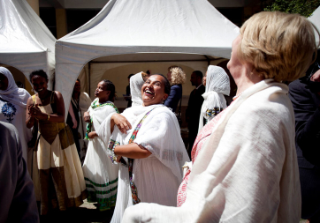 Pictured is Sabina taking part in a traditional dance ceremomy at the  'Women in Sustainable Employment' (WISE) centre –  Supported by Trocaire, in Addis Ababa in Ethiopia.