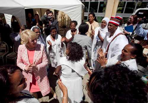 Pictured is Sabina taking part in a traditional dance ceremomy at the  'Women in Sustainable Employment' (WISE) centre –  Supported by Trocaire, in Addis Ababa in Ethiopia.