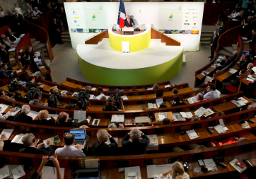 President Higgins gives a speech at a meeting of the Conseil Economique, Social et Environmental.